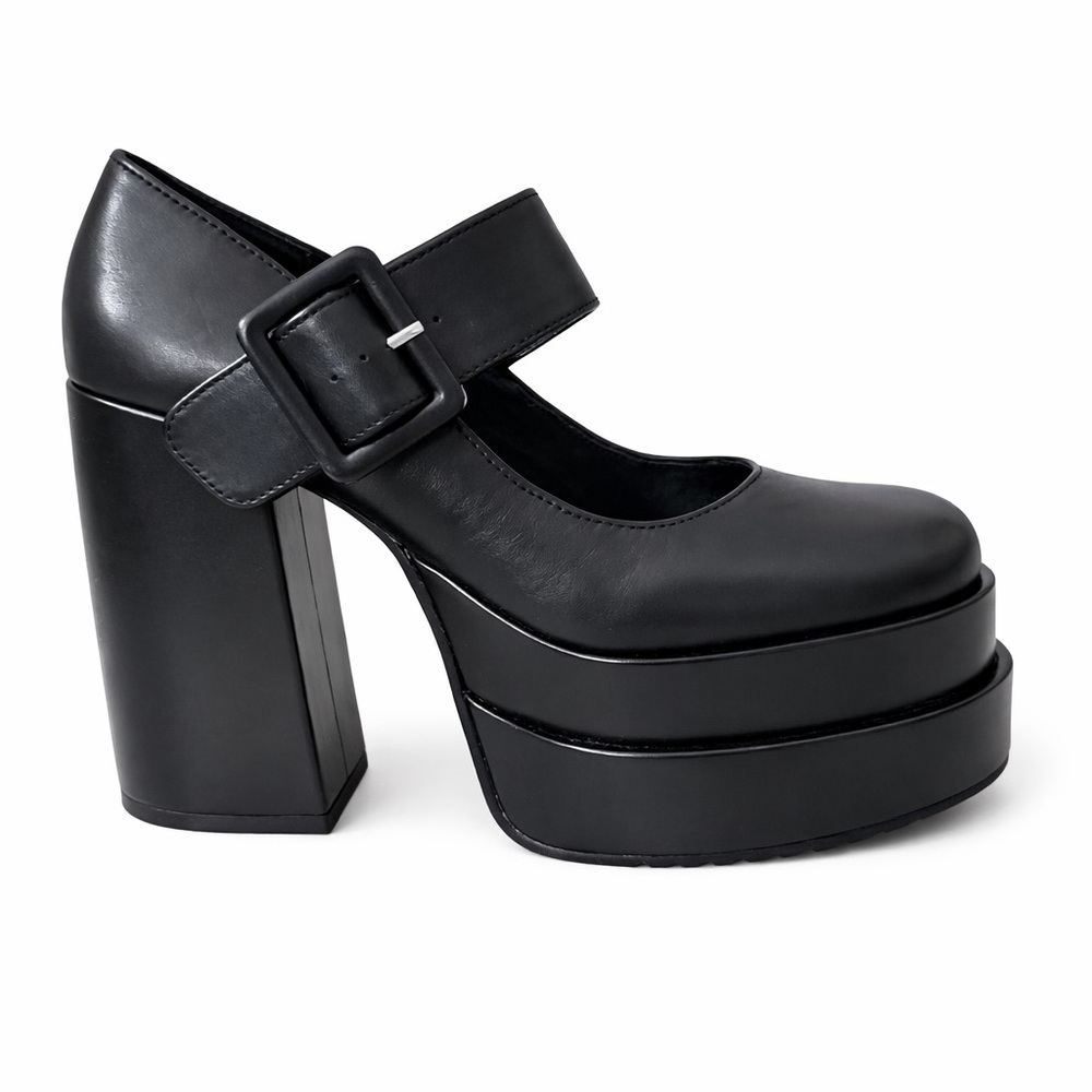 Steve Madden Carly Black Leather Mary Jane Platforms - Picture 2 of 9